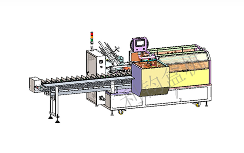 手機鋼化膜插盒掛構(gòu)貼標(biāo)自動裝盒機3D圖